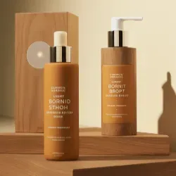 Elegant Amber Cosmetic Duo on Wooden Display