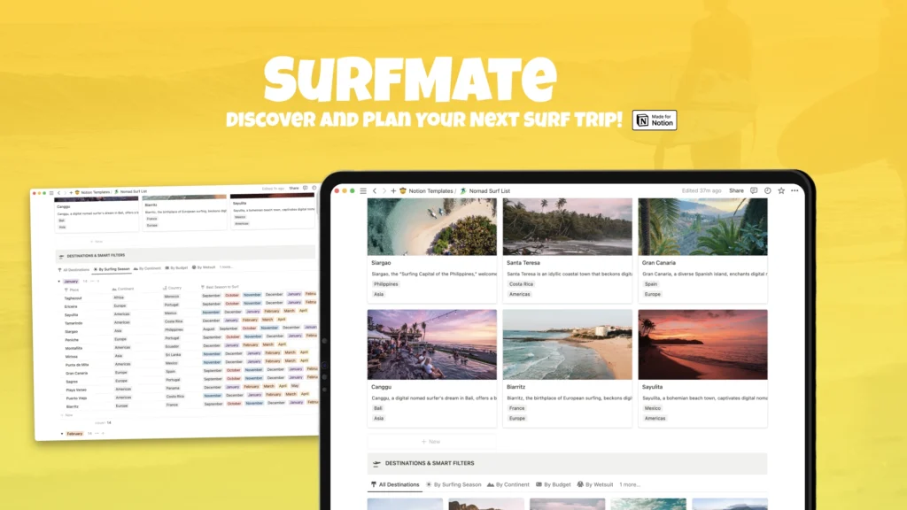 Free Notion Templates Surf Trip