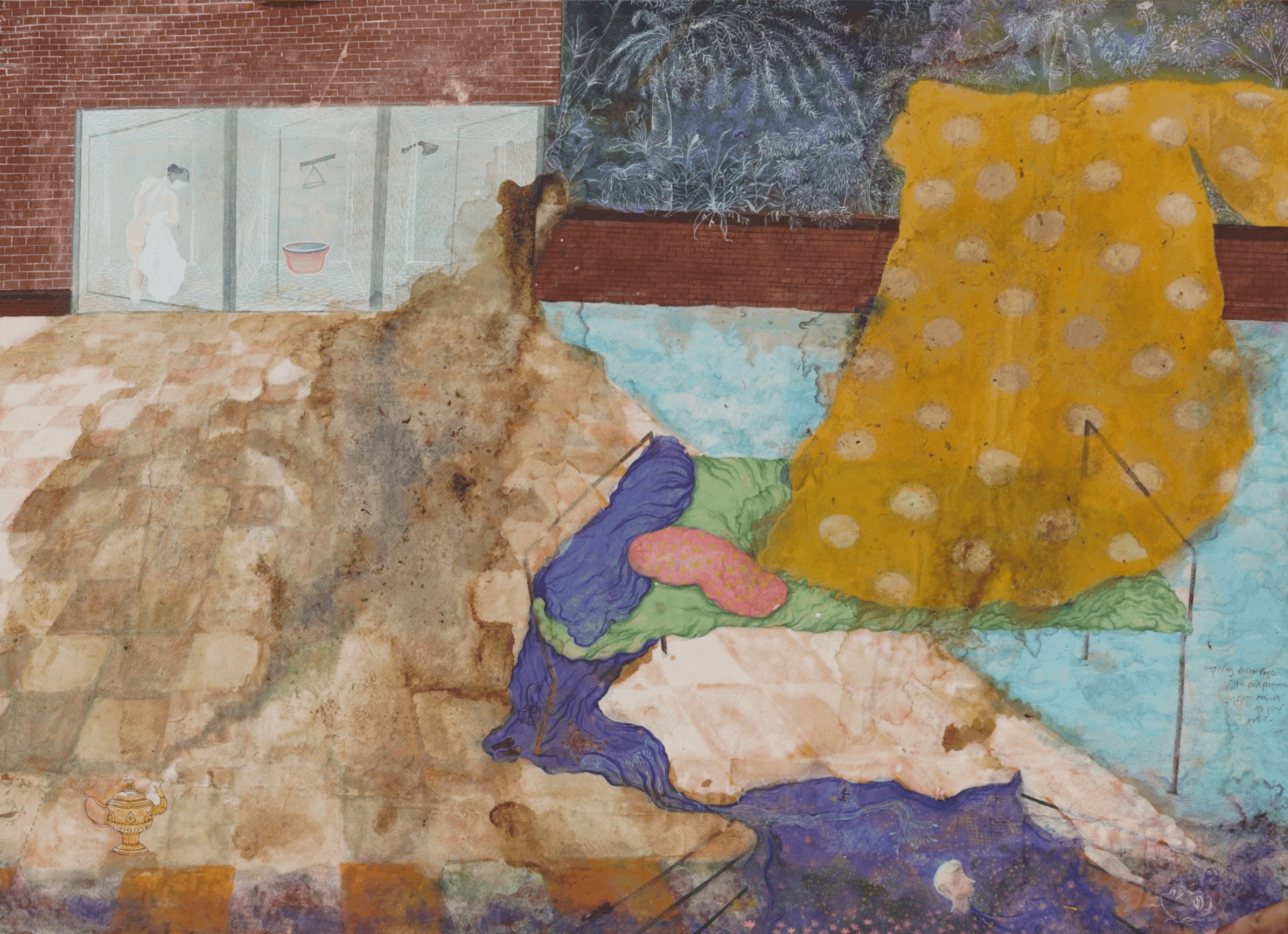 herd of sheep on road painting