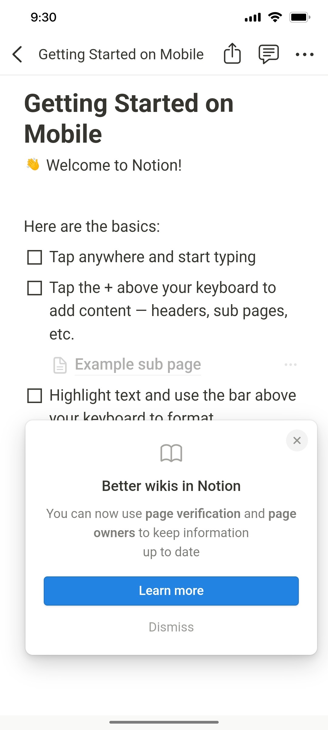 Notion App Learn more Screen