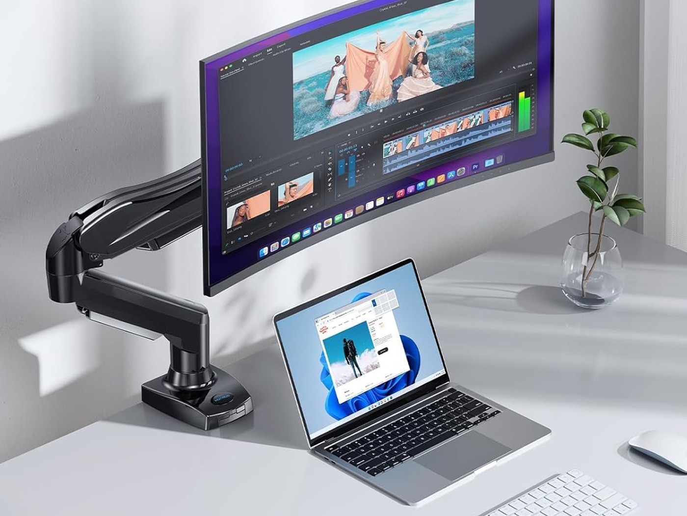 clamp-mounted adjustable monitor arm