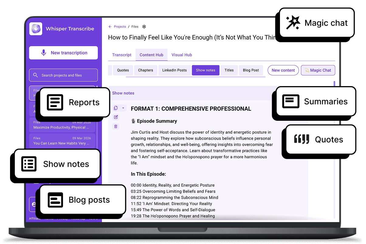 Creating content from audio or video for social media