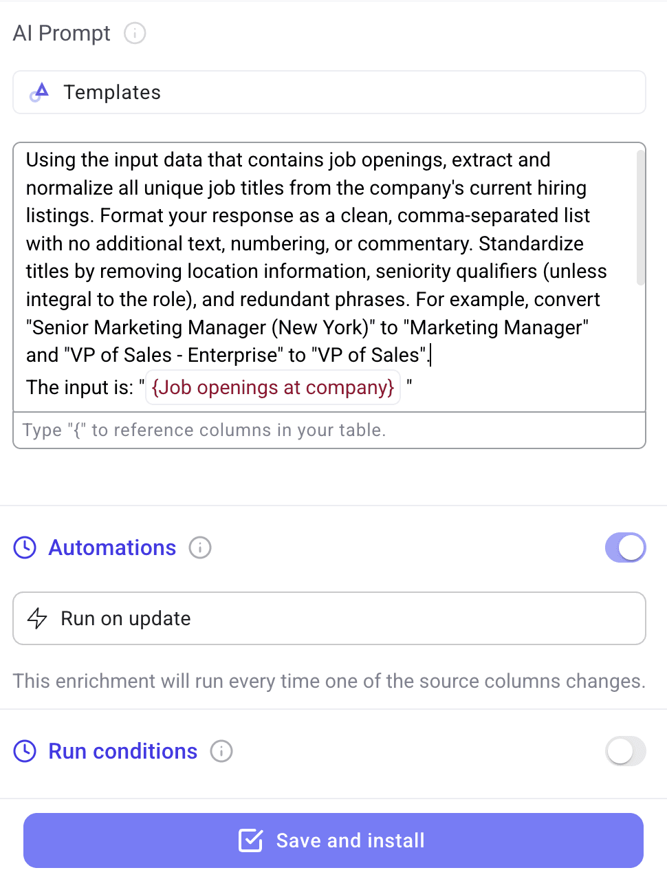 AI prompt job normalization