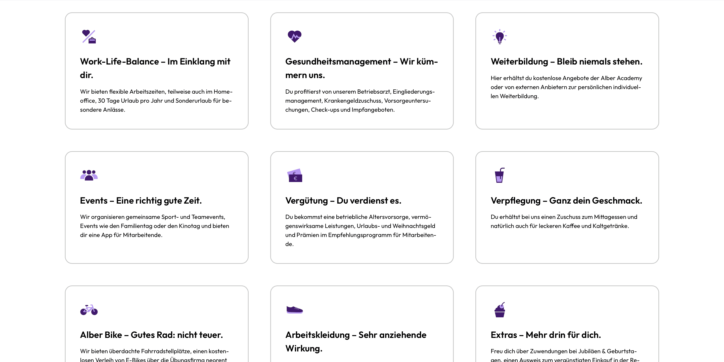 Piktogramme der Benefits bei Alber