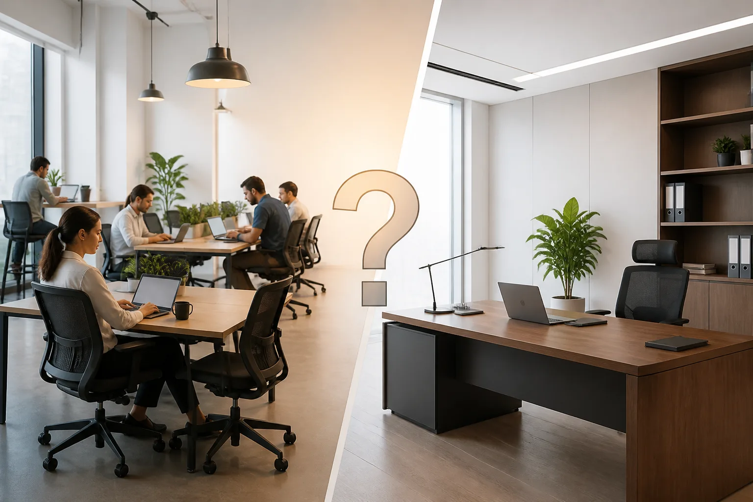 Flexi Desk or Office for a Free Zone Startup beside a workspace floor plan and