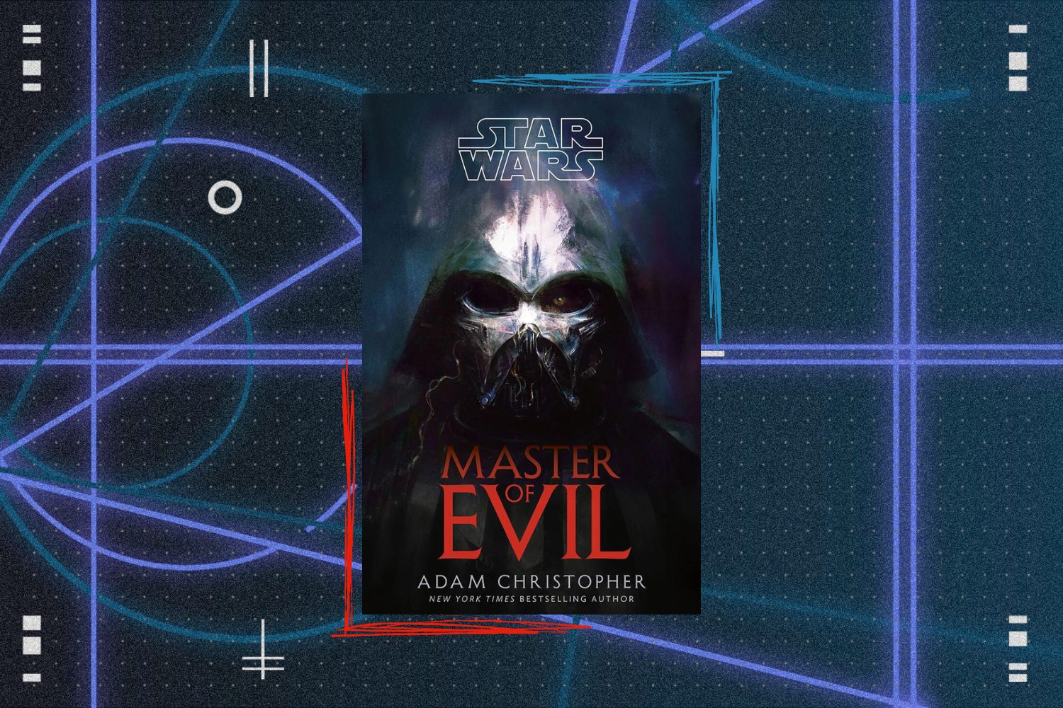 Master of Evil book cover featuring Darth Vader's mask over a blue geometric background