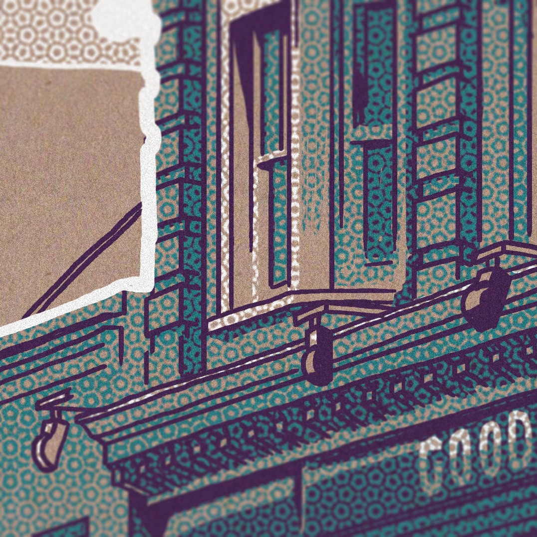 Detail of illustration of Goodge Street station | Art prints of iconic UK locations by Liam Devereux