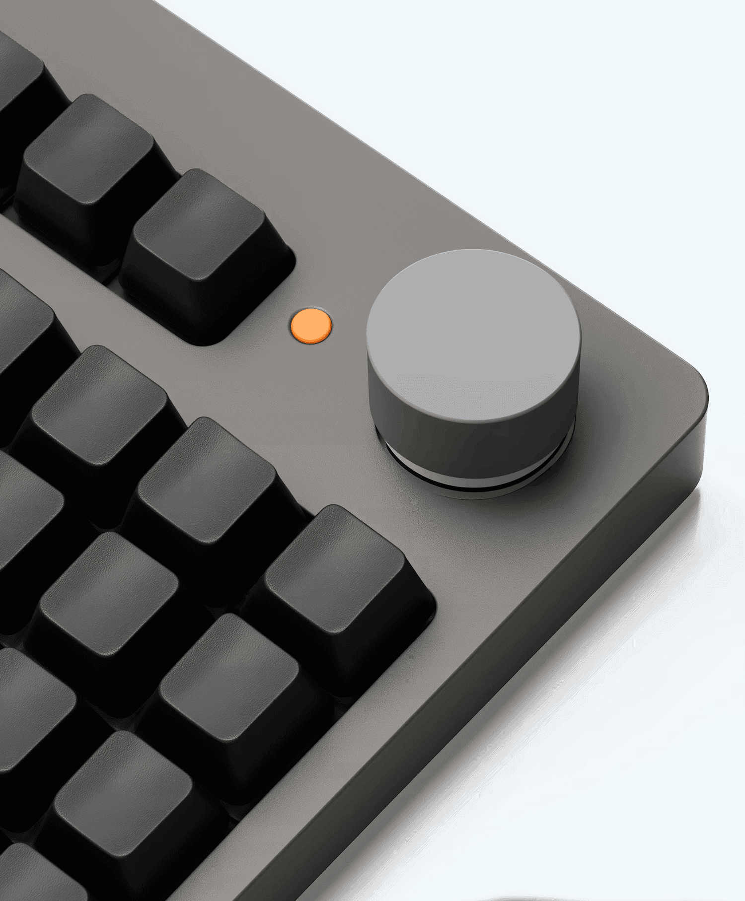 Minimal mechanical keyboard with rotary knob representing modern web design project