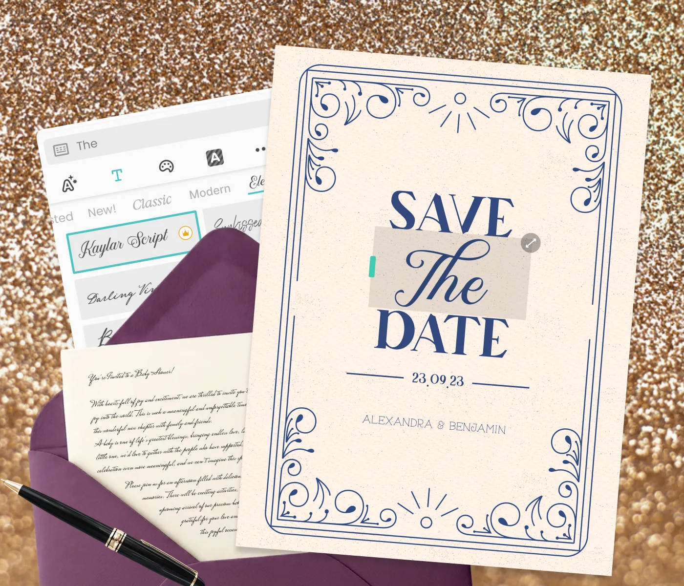 Digital scrapbook layout with an empty photo frame and a 'Select Photos and Videos' button