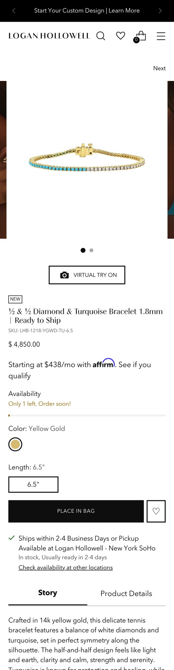 Jewelry product options include: bracelet for ½ & ½ Diamond & Turquoise Bracelet 1.8mm | Ready to Ship from Logan Hollowell.