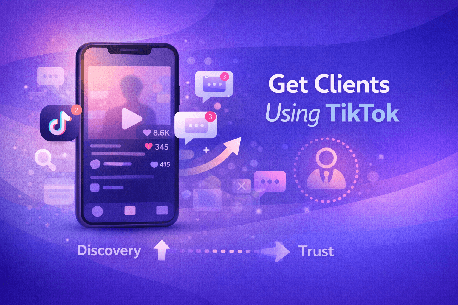Illustration showing TikTok content generating business enquiries and clients