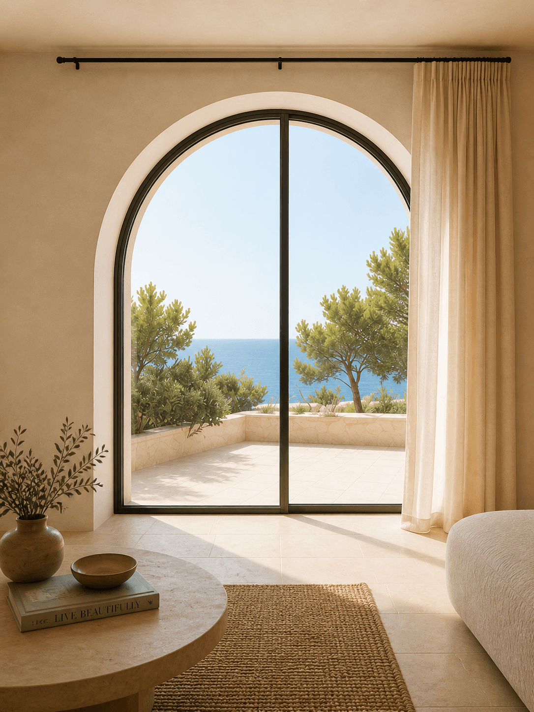 Serene Mediterranean interior with sea view