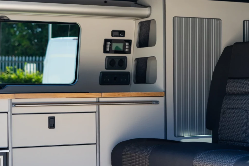 Vw campervan kitchen with power sockets