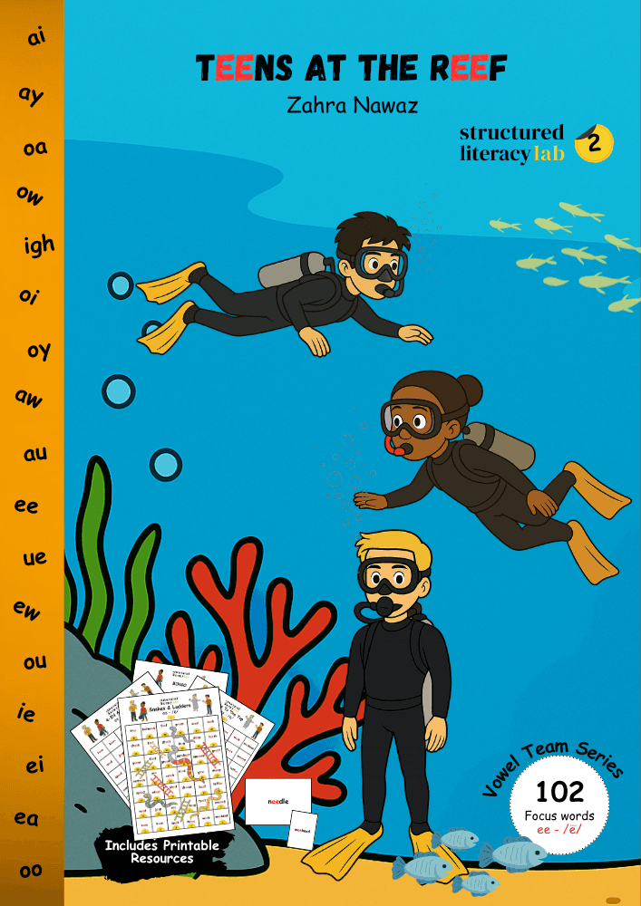Cover of Teens at the Reef, an ee spelling story.