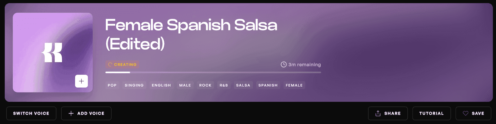 Training in progress for the completed Female Spanish Salsa model