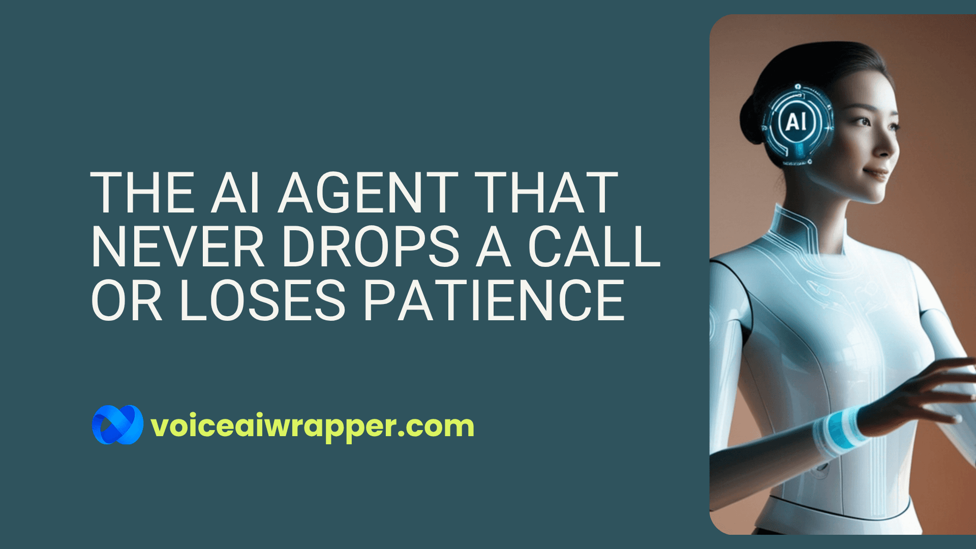 Hero banner showing AI voice technology for modern call centers with an AI agent illustration for agency use | VoiceAIWrapper.