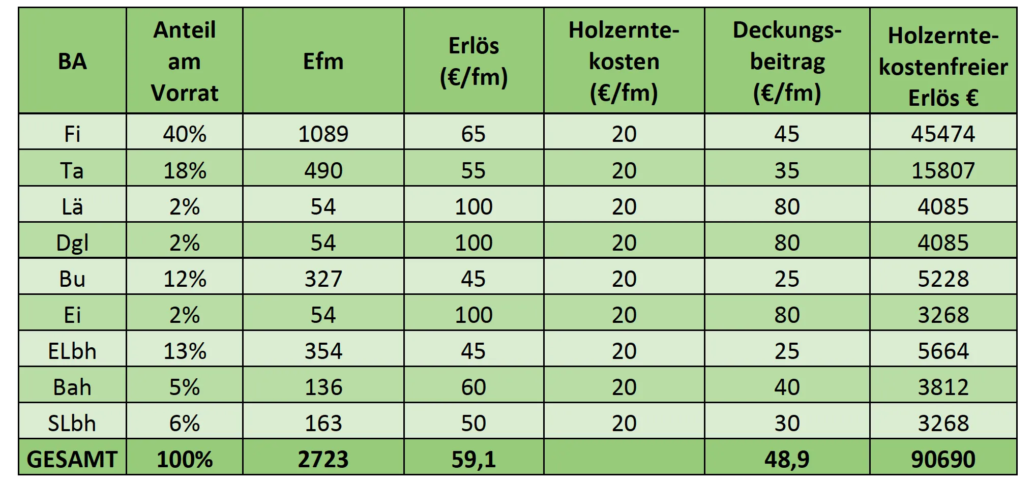 Tabelle einer langfristigen Betriebsplanung.