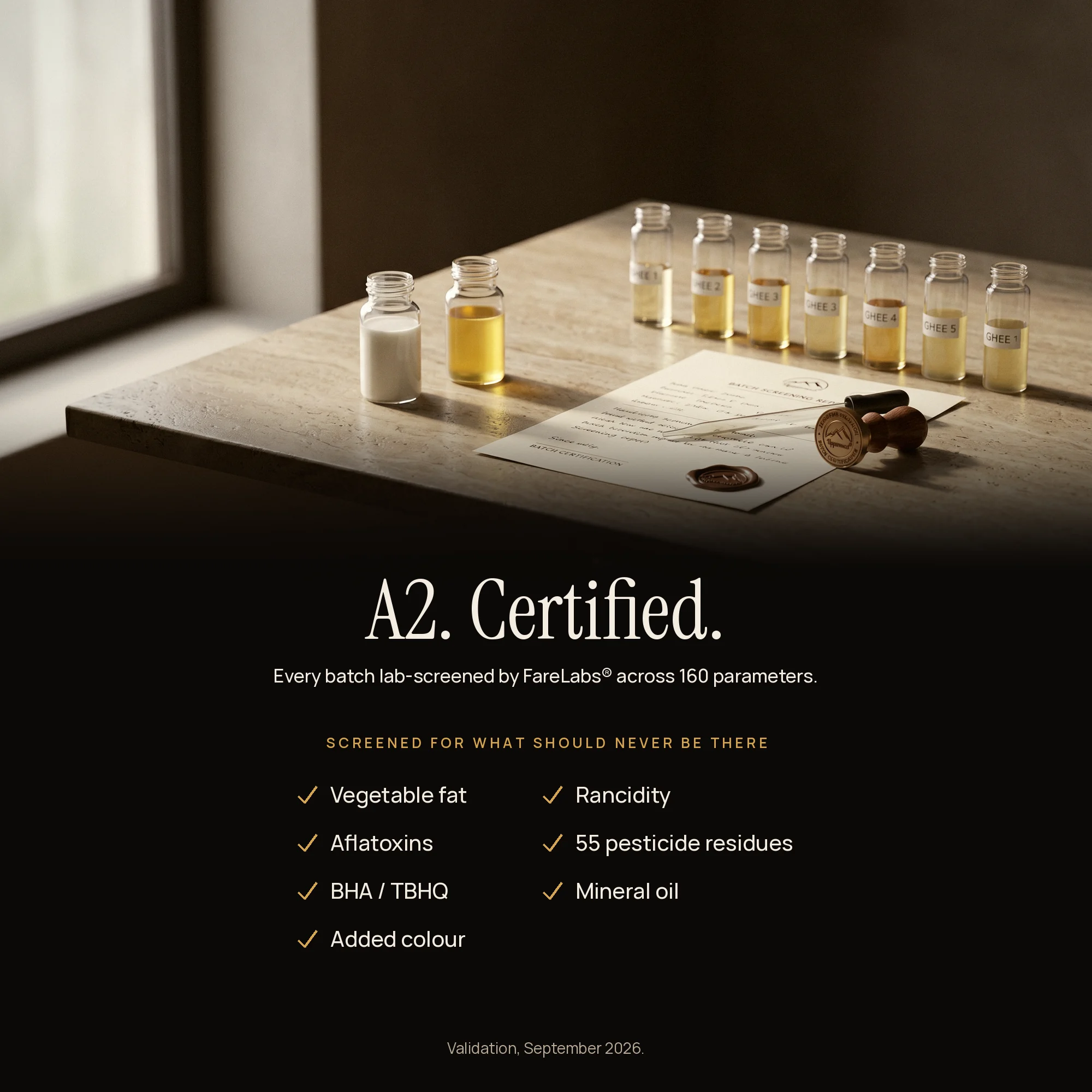 A2 Certified — every batch lab-screened by FareLabs across 160 parameters