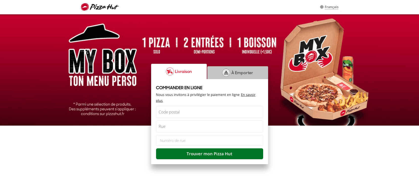 Site web Pizza Hut landing page