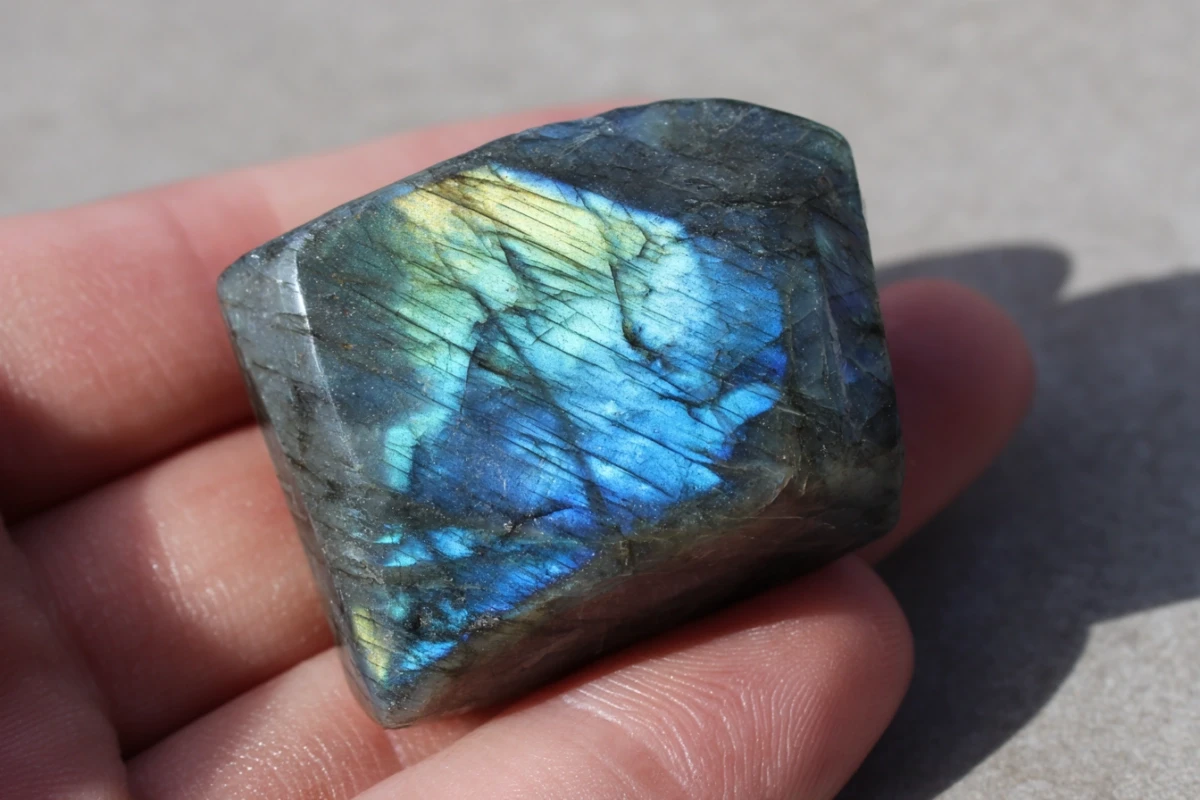 Labradorite stone showing blue-green flash