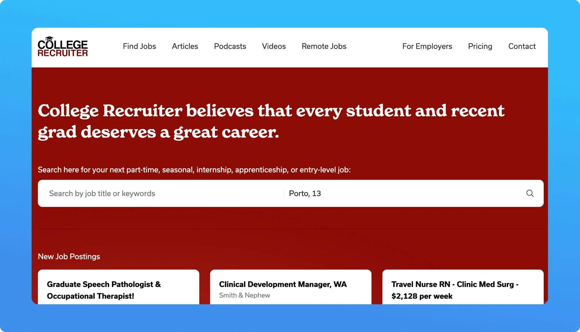 Screenshot of a job board website