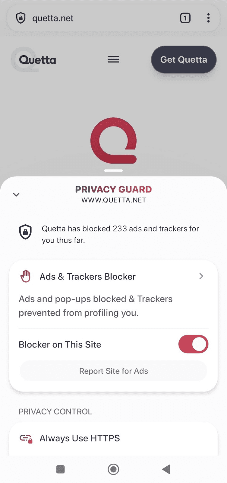 Adblocker in Quetta Browser