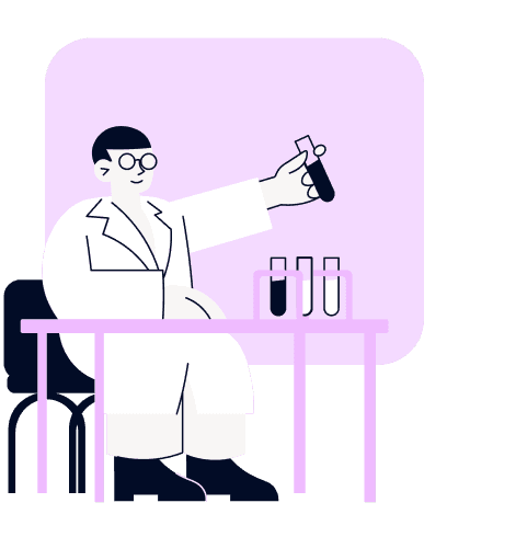 Illustration eines Forschenden, der ein Reagenzglas in die Höhe hält.