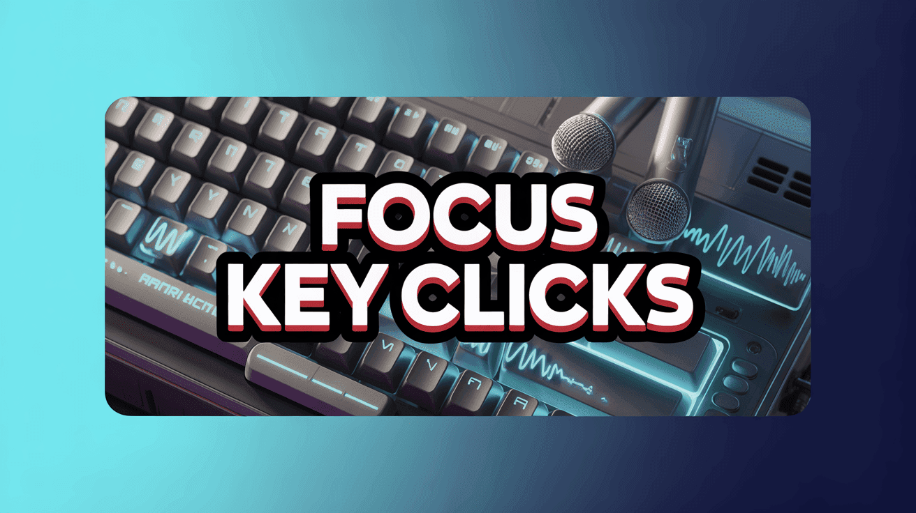 Mechanical Keyboard Focus ASMR Thumbnail Template featuring mechanical keyboard close-up with artisan keycaps, glowing waveform lines, and double m...