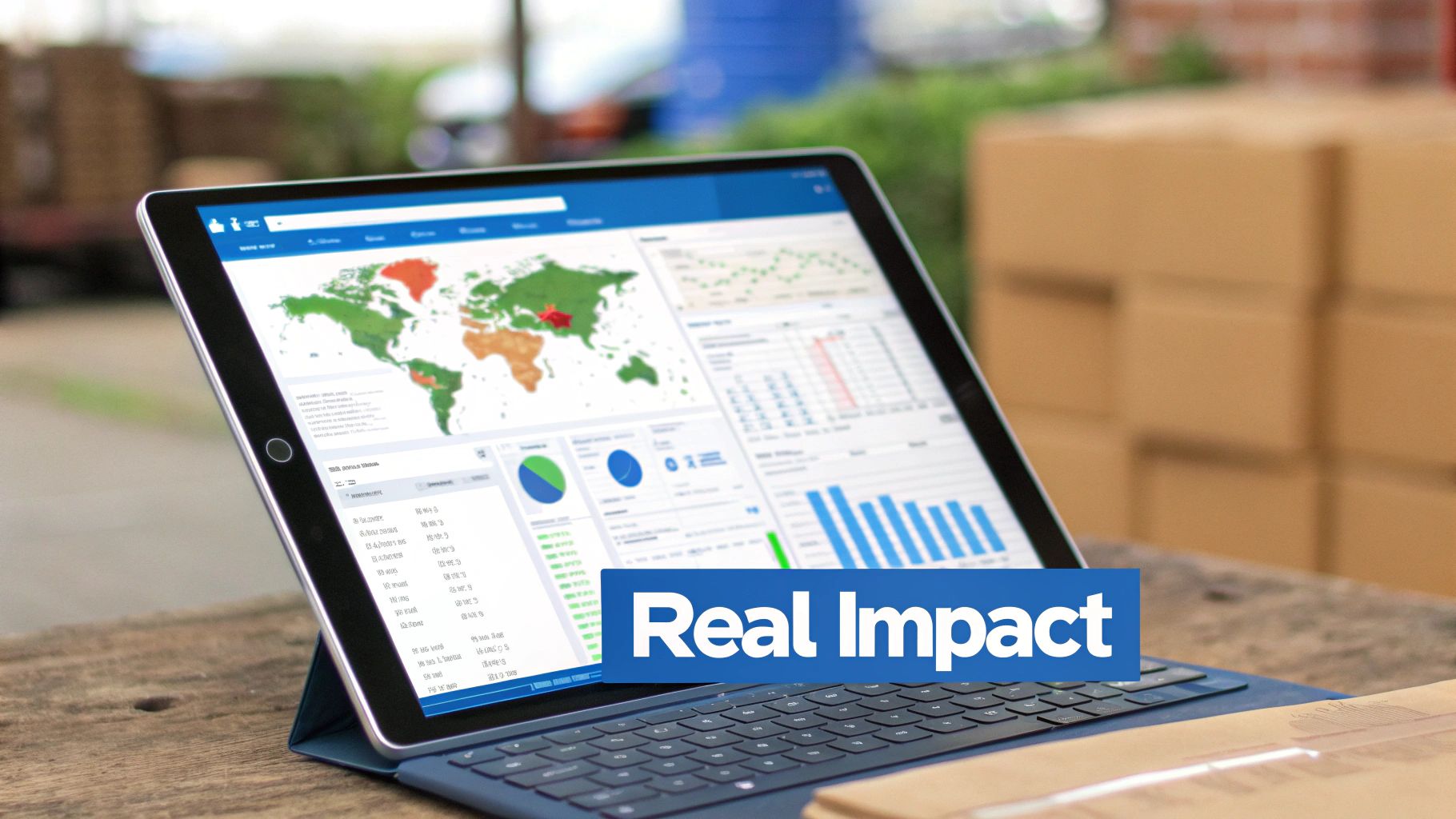 A person interacting with an embedded analytics dashboard showing various charts and graphs on a laptop screen.
