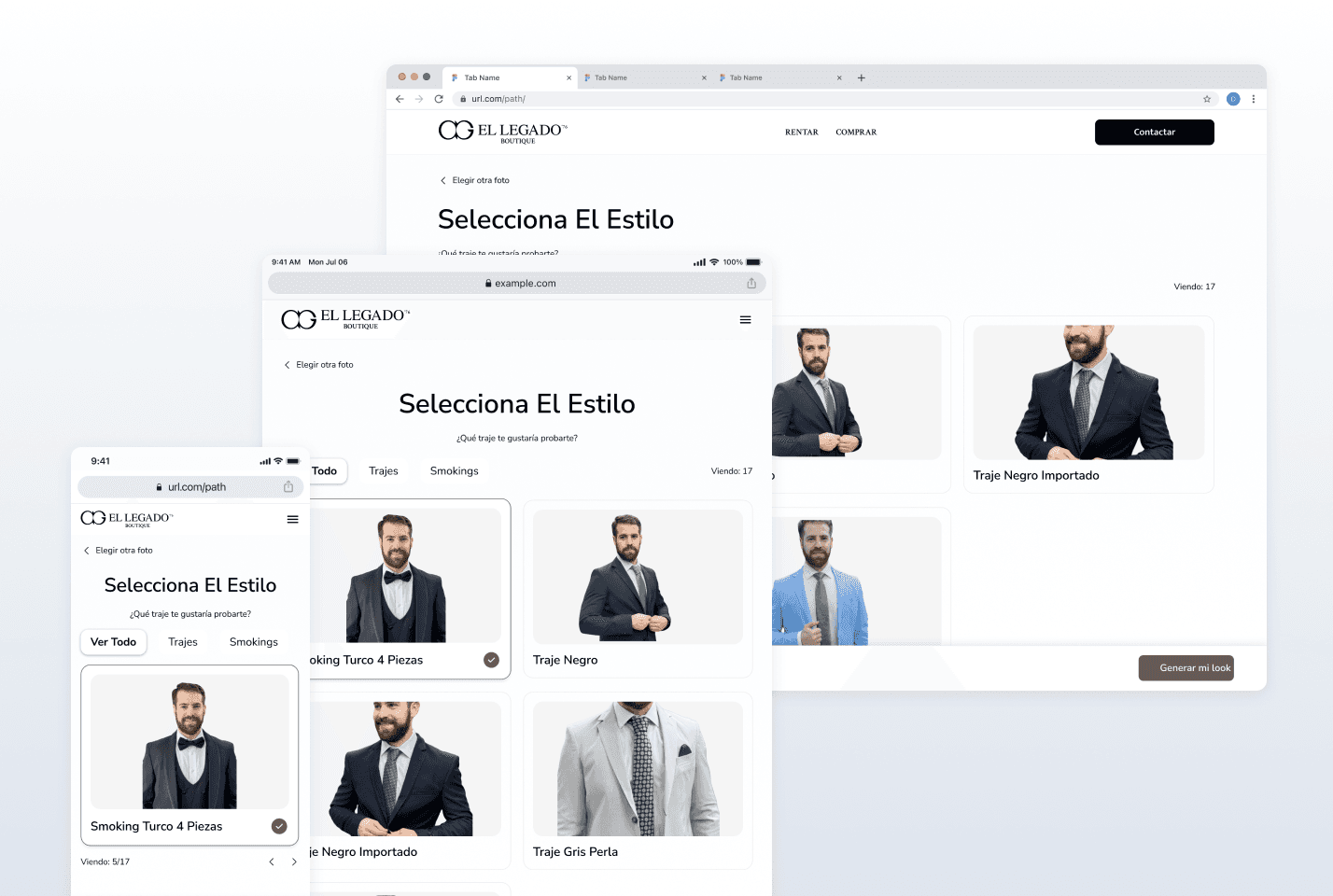 Responsive web app design featuring a dynamic filtering screen for easy sorting and selection of options.
