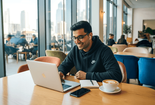 Man viewing his trading performance and connecting broker platforms on a laptop.
