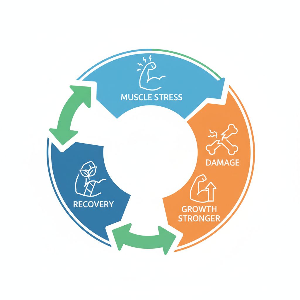 Muscle adaptation cycle diagram showing progressive overload science