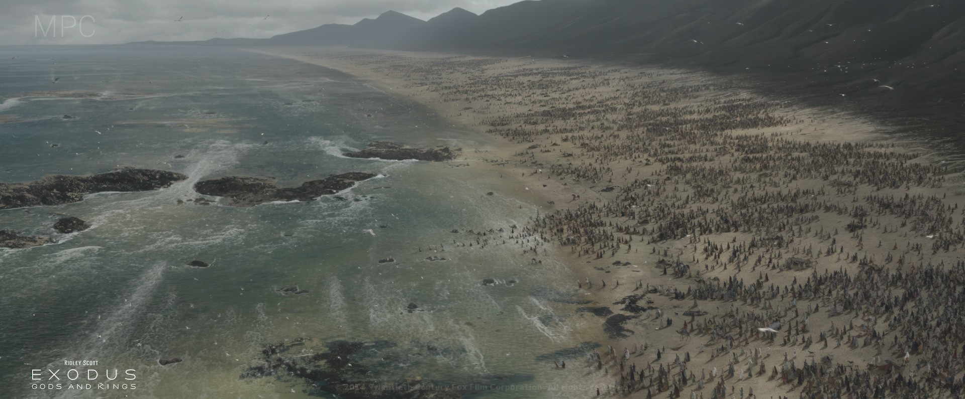 Matte Painting of the shores and surrounding landscape of the Red Sea before the Hebrews cross it, by Simone De Salvatore