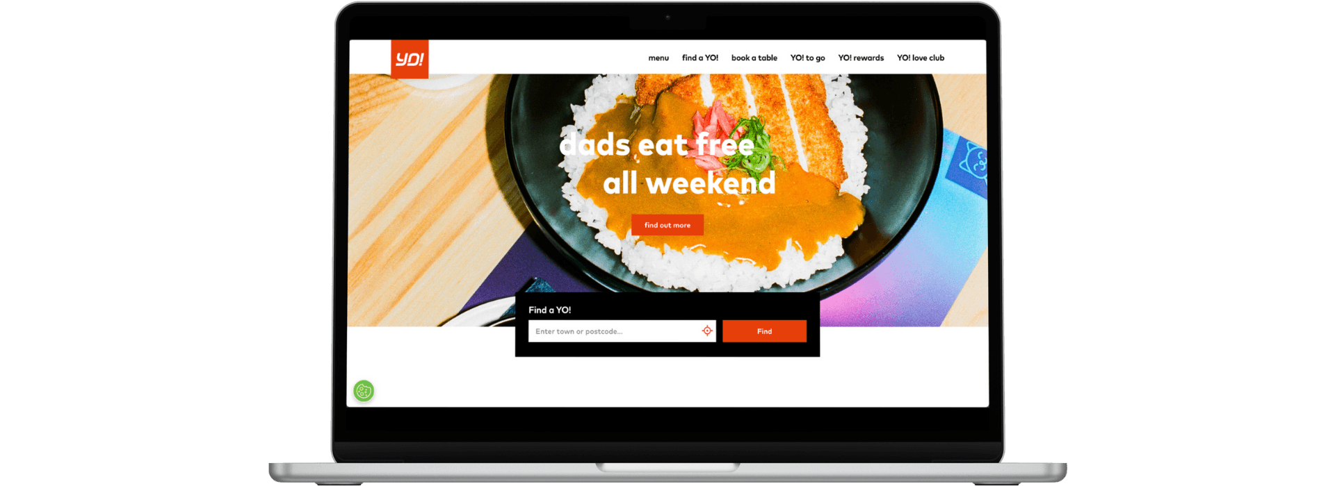 YO! Sushi's home page showing simple but effective navigation