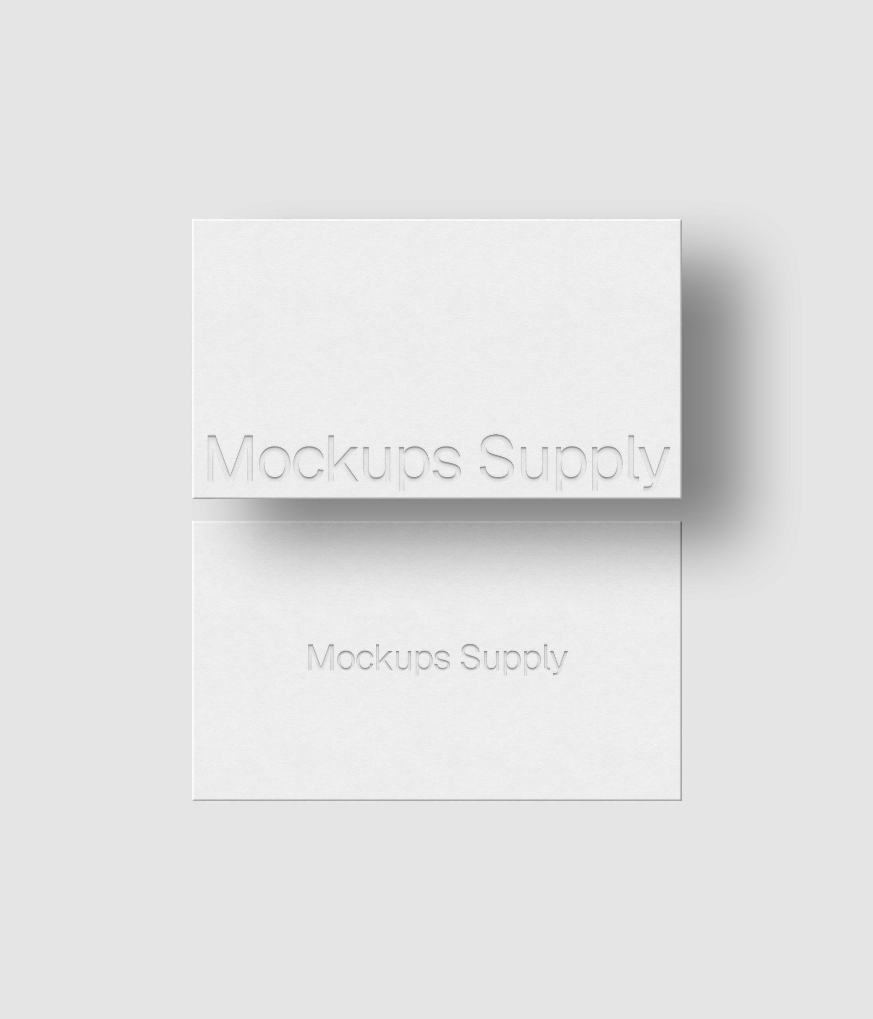 2 US Canada business cards mockup landscape for Photoshop with shadow and debossed text effect, white cards on white background, minimal branding and stationery presentation