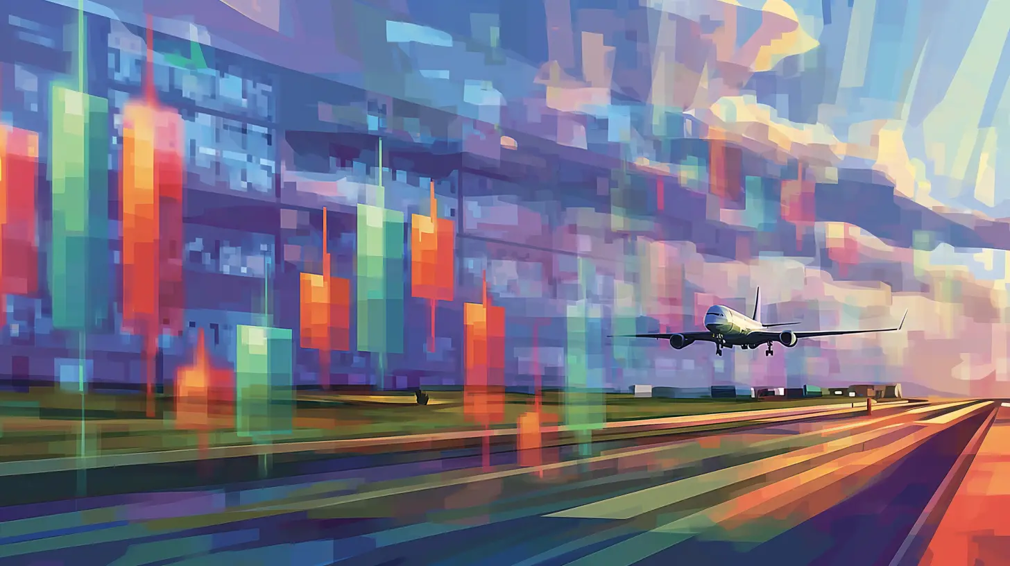 pic stock market candlestick blended with airplane