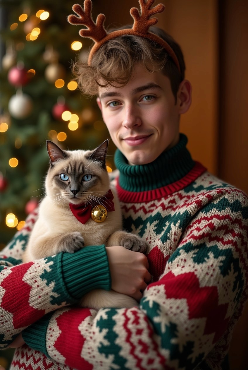 christmas man with cat