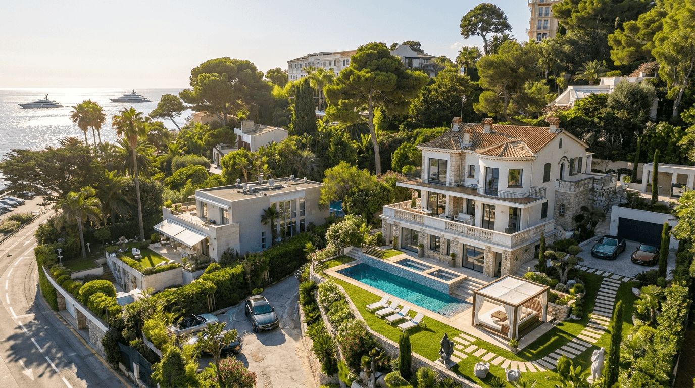 Villa contemporaine de luxe avec terrasses et piscine, vue sur le Palais Princier et le Rocher de Monaco
