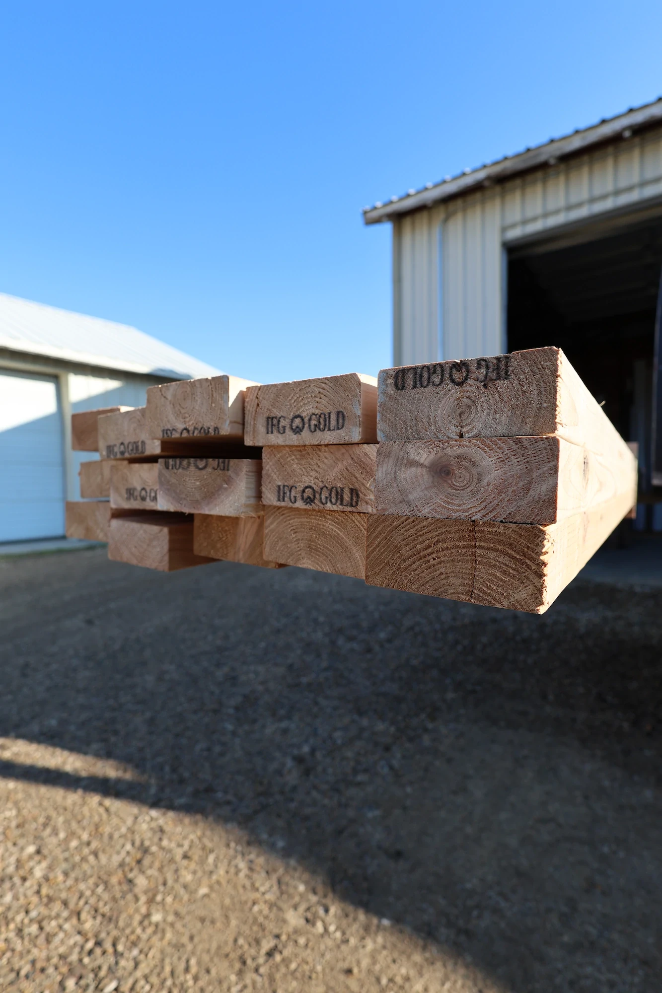 Close view of dimensional lumber end grain