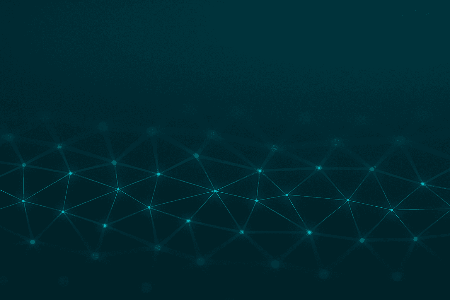 Abstrakte Netzstruktur aus leuchtenden, verbundenen Punkten auf dunklem Hintergrund.