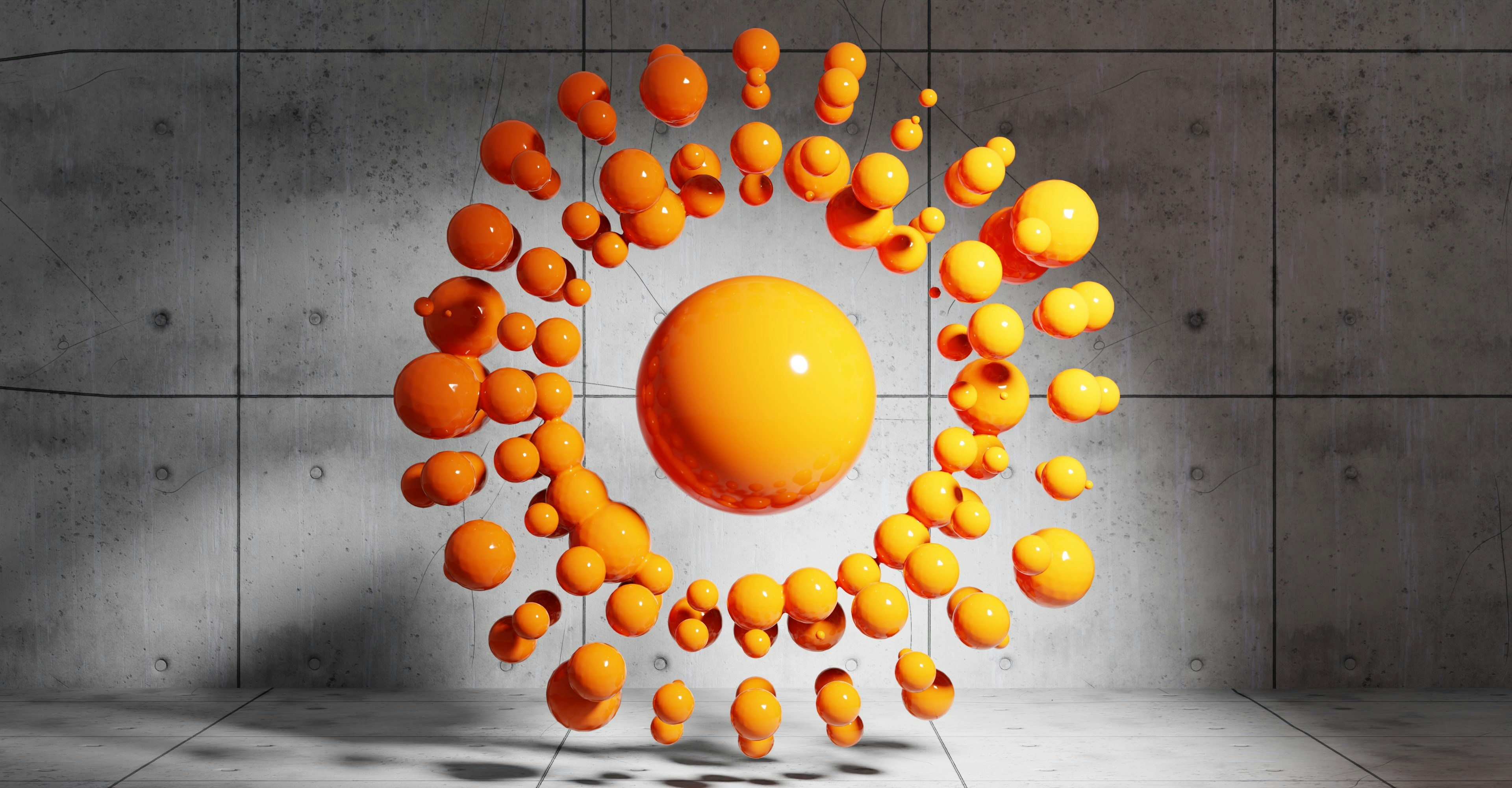 Abstract orange spheres arranged in a circular pattern