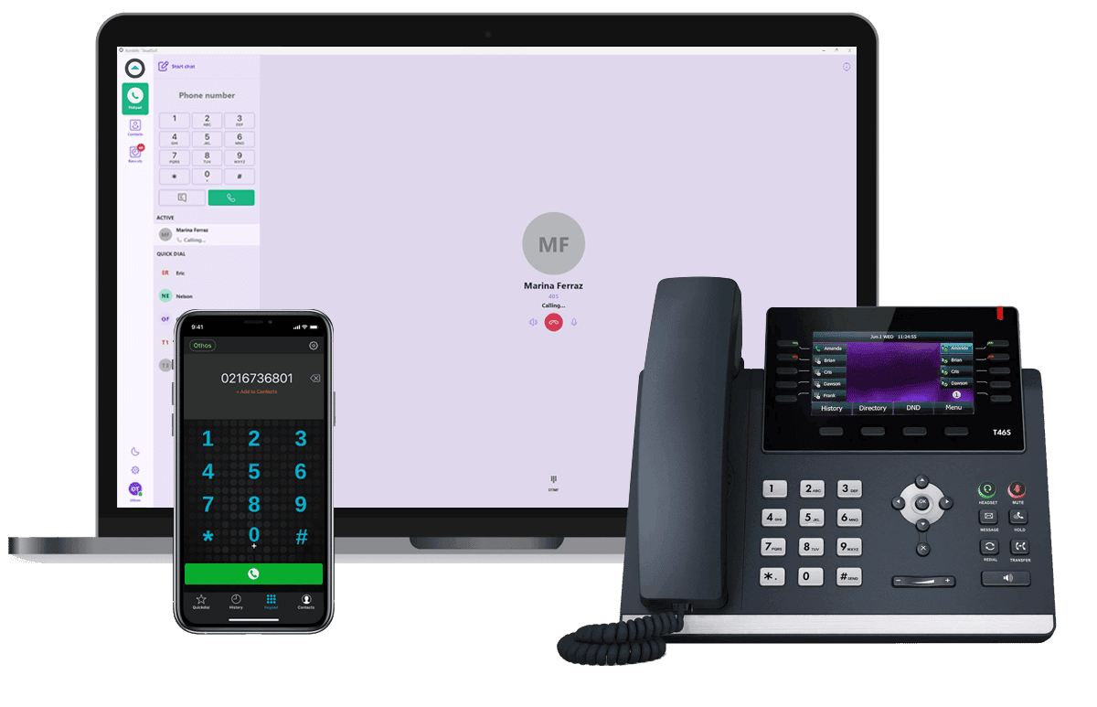 Screenshot of the Othos App interface displaying in-call controls and VoIP call details.