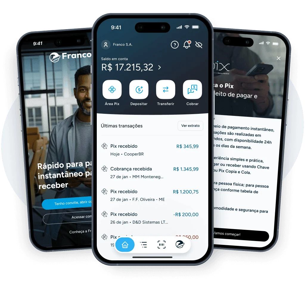 App da Conta Franco PJ - gestão financeira completa no smartphone