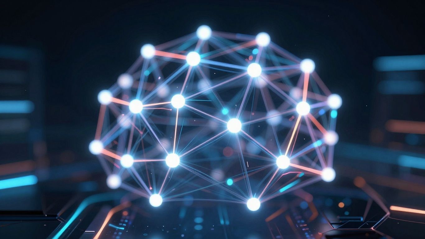 Abstract neural network with glowing nodes and light trails.