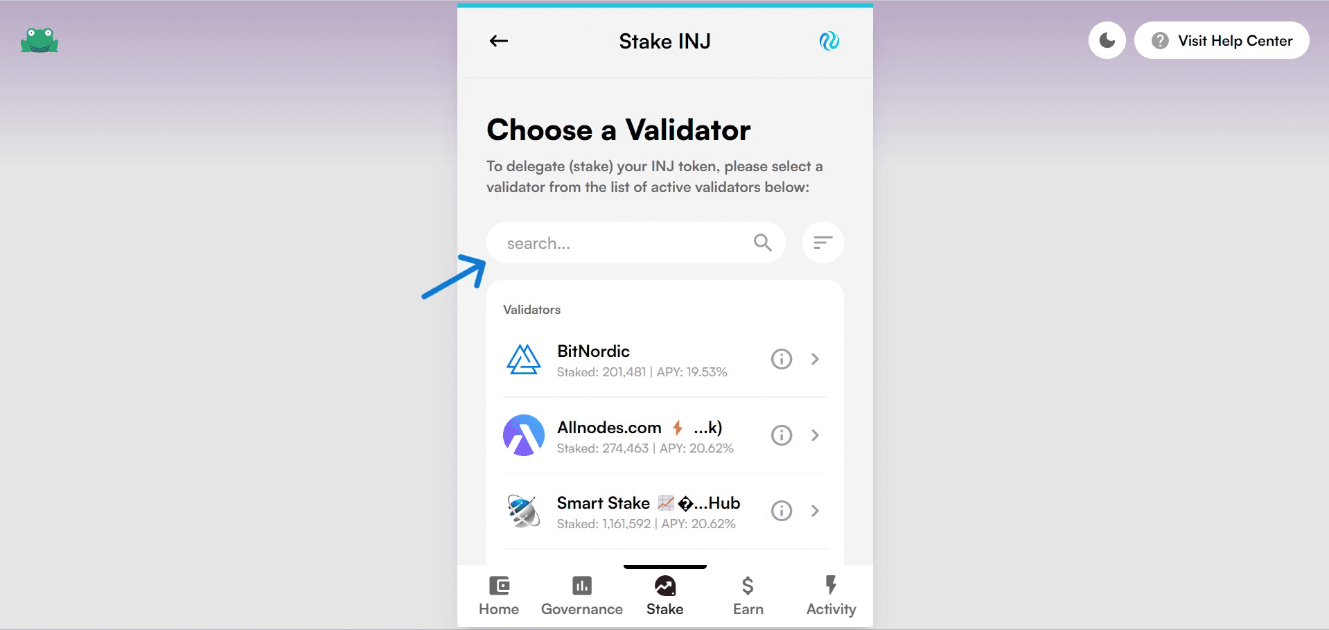 Injective - Choose a Validator