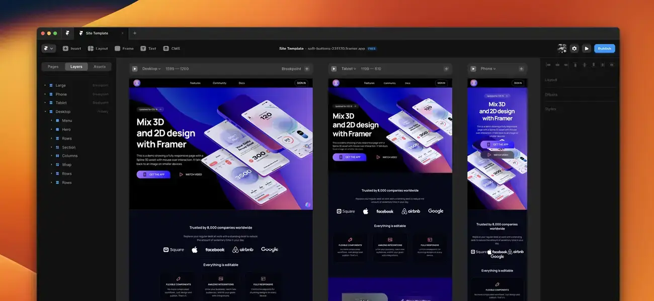 Arbejder på en Mac med en hjemmesidebygger åben på skærmen.