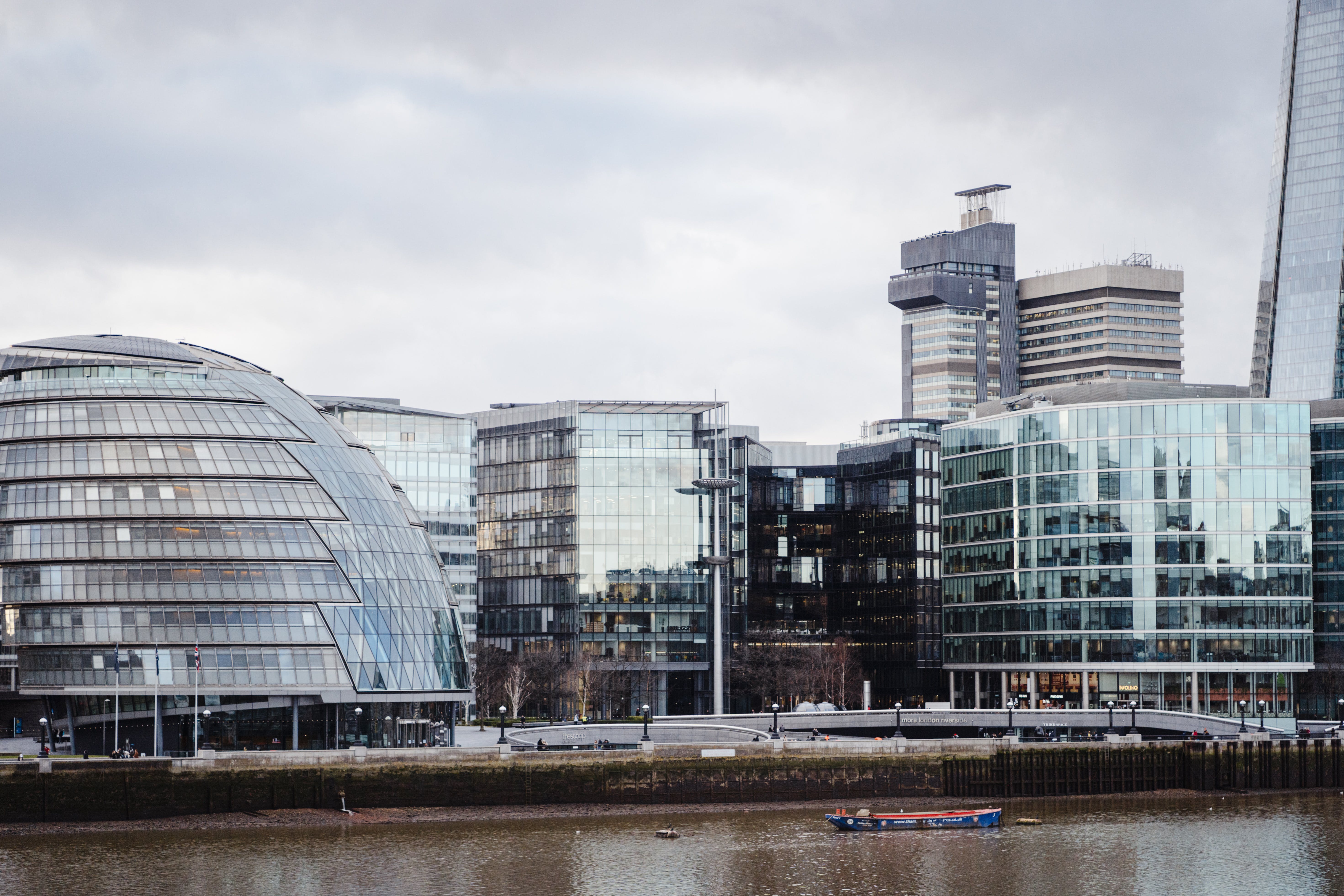 Modern bank building near river in London