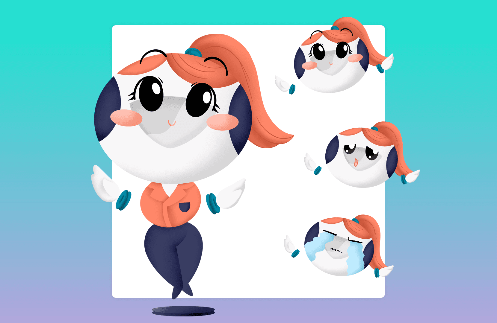 Two screens from a fictional AI mobile app on an orange gradient background