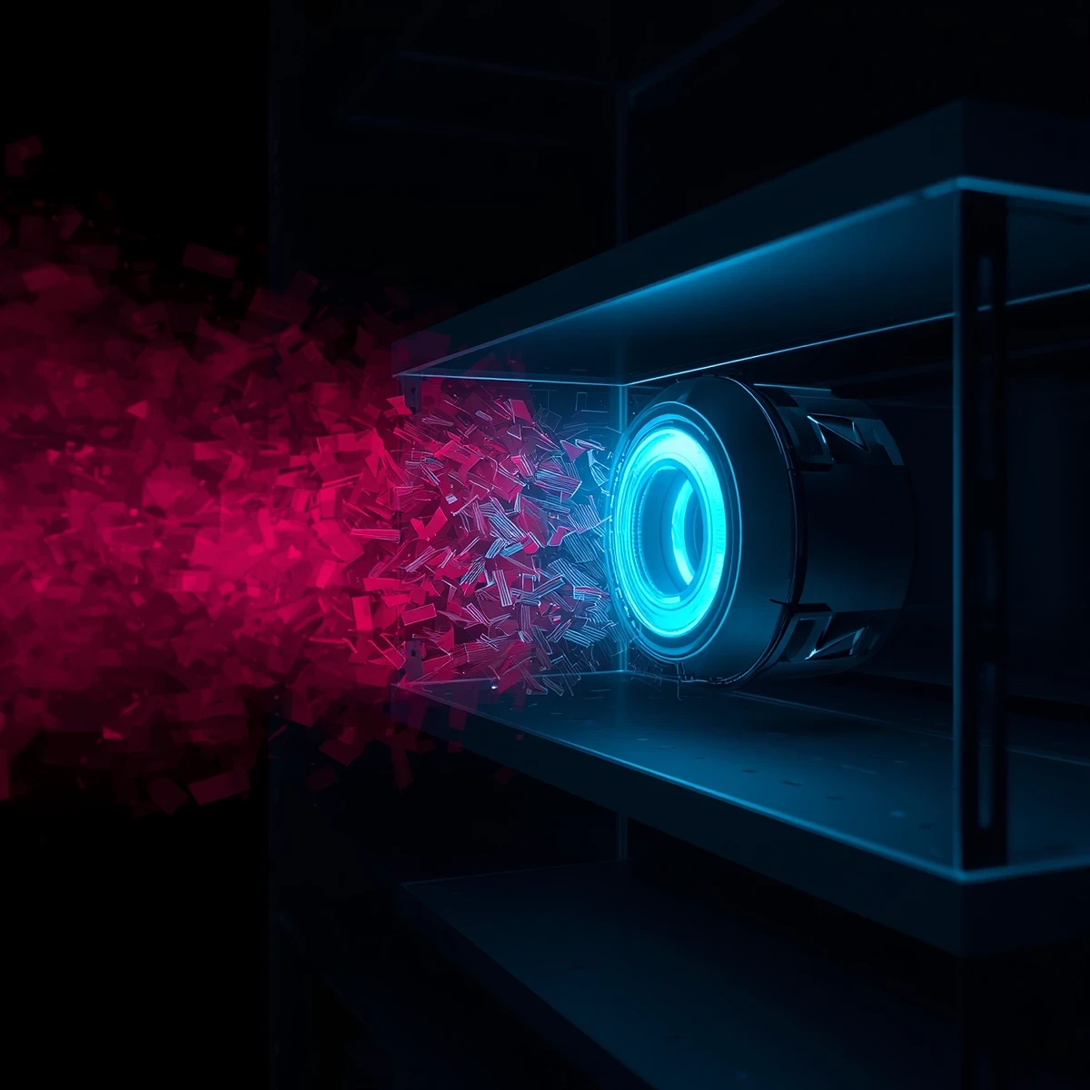 Abstract 3D visualization showing visual telemetry software replacing manual field notes for retail execution.
