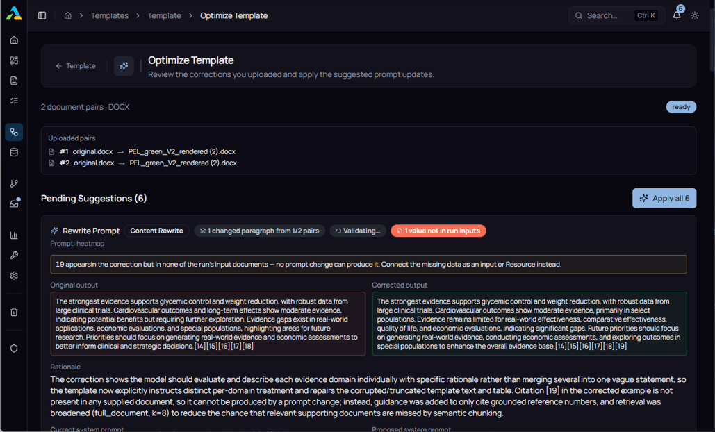 Expert-led template optimization suggestions